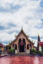 Lamphun, Thailand - MAY 7, 2022: Wihan Phra Chao Lawo is in Wat Phra That Haripunchai. Lamphun Province on a cloudy day