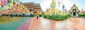 LAMPHUN, THAILAND - October 20, 2020 : Panorama View of Phra That Hariphunchai Pagoda with Beautiful Lantern in Lamphun Lantern