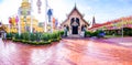 LAMPHUN, THAILAND - October 28, 2020 : Panorama View of Phra That Hariphunchai Pagoda with Beautiful Lantern in Lamphun Lantern