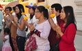 Lamphun, Thailand: People Praying at Thai Temple Royalty Free Stock Photo