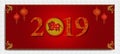 Chinese new year backgrounds template 2019 with floral ornament