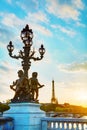 Lamppost at the Alexander III bridge in Paris Royalty Free Stock Photo