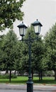 lamppost and antique-style lanterns in Alexander Park. Moscow, Russia