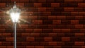 Lamppost with bright light on brick wall