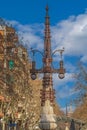 Lamppost Farola, year 1909, architect Pere Falques i Urpi, historic artwork lamppost on Barcelona, Spain