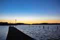 Lamppost and mountain silhouette at golden sunset Royalty Free Stock Photo