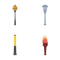 Lamppost in retro style, modern lantern, torch and other types of streetlights. Lamppost set collection icons in cartoon