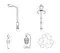 Lamppost in retro style,modern lantern, torch and other types of streetlights. Lamppost set collection icons in outline