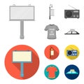 A lamppost with a sign, a T-shirt with an inscription, a radio, a car roof.Advertising,set collection icons in Royalty Free Stock Photo