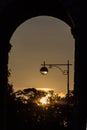 Lamppost silhouette in sunset Royalty Free Stock Photo