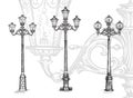 Lamppost or street lamp. Sketch vector illustration