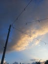 lampposts tower and sunset sky Royalty Free Stock Photo