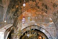 Lamps in church of the Sepulchre of Saint Mary also Tomb of the Virgin in Kidron Valley at the foot of Mount of Olives, Jerusalem Royalty Free Stock Photo