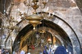 Lamps in church of the Sepulchre of Saint Mary also Tomb of the Virgin in Kidron Valley at the foot of Mount of Olives, Jerusalem Royalty Free Stock Photo