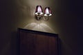 Night view of a lighted wall lamp