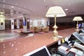 Lamps on marble counter in reception area and big lobby