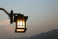 Lamps and mountain view in the evening