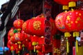 Lamps and red garments for use during Chinese New Year.