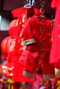 Lamps and red garments for use during Chinese New Year.