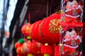 Lamps and red garments for use during Chinese New Year.