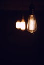 Lamps with tungsten filament. Edison\'s light bulb. Filament filament in vintage lamps. Retro design of light bulbs Royalty Free Stock Photo