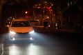 Lamps of white car light up air pollution in the Chinese city