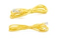 Lan cable yellow and connector isolated on white background with clipping path