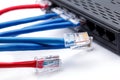 LAN network switch with ethernet cables plugged in Royalty Free Stock Photo