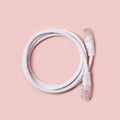 LAN white on a pink background. White ethernet cable on a pink background. Royalty Free Stock Photo