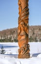 First Nations totem in Mont-Tremblant Park Royalty Free Stock Photo