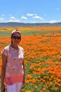 Lancaster, Ca / April 12, 2019 - Admiring the golden poppies in full bloom covering the hillsides in the Antelope Valley with brig