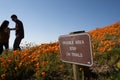 Sign warns tourists at the Antelope Valley Poppy Reserve to stay on the trail to preserve