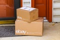 EBay Boxes Delivered at Front Door Royalty Free Stock Photo