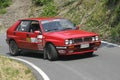 Lancia Delta Integrale 16V during the rally for historic cars of Sant`Olcese.Genova Italy: Royalty Free Stock Photo