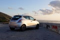 Lancia Ypsilon 3rd generation mini hatchback at sunset near Erice, Sicily