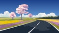 Straight asphalt road cuts through the wide open fields. Royalty Free Stock Photo