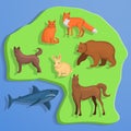 Land animal concept background, cartoon style