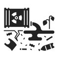 Land degradation black glyph icon. Ecological disaster. Isolated vector element. Outline pictogram for web page, mobile