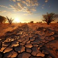 Land in distress Deserts cracked soil crust signifies climate changes stark reality