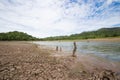 Land with dry and cracked ground because dryness global warming Royalty Free Stock Photo