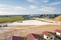 Land, field and soil backfill in aerial view