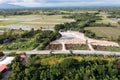 Land, field and soil backfill in aerial view