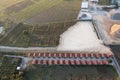 Land, field and soil backfill in aerial view