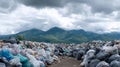 land with garbage, Garbage dump landscape of ecological damage contaminated land., plastic scrap in landfill, environmental Royalty Free Stock Photo