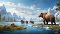 Land during the Ice Age inhabited by wild animals