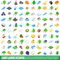 100 land icons set, isometric 3d style