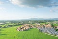 Land or landscape of green field in aerial view. Royalty Free Stock Photo