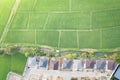 Land, landscape of green field in aerial view. Royalty Free Stock Photo