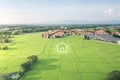 Land or landscape of green field in aerial view. Royalty Free Stock Photo