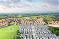 Land or landscape of green field in aerial view. Royalty Free Stock Photo